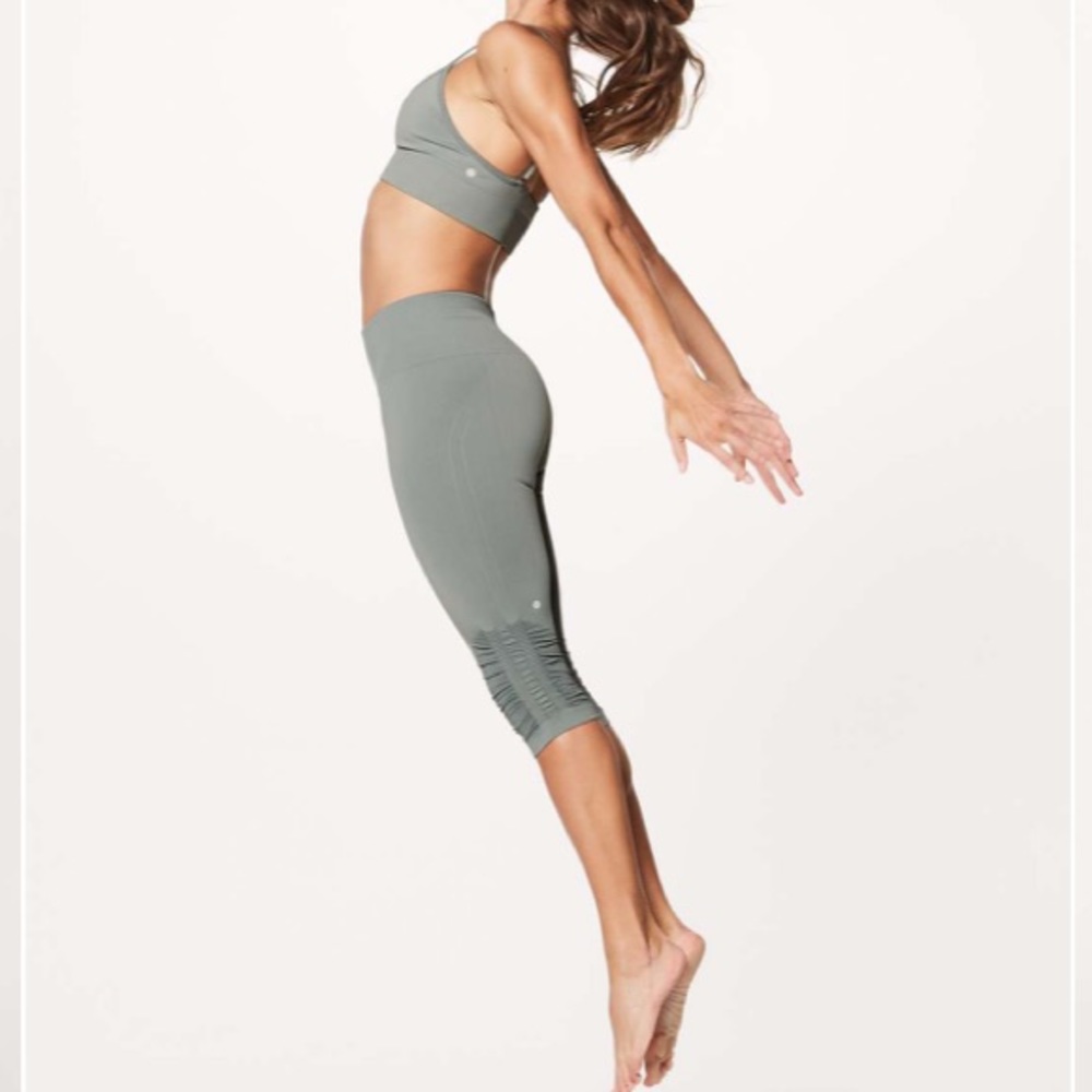 Lululemon Awakening Crop Olive Green High Waisted